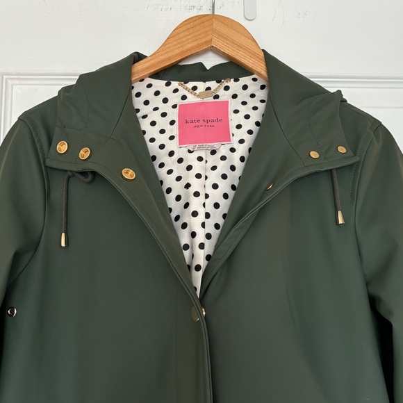Kate Spade Aladdin Flounce Hem Trench Rain Coat  XS Green - Picture 11 of 12